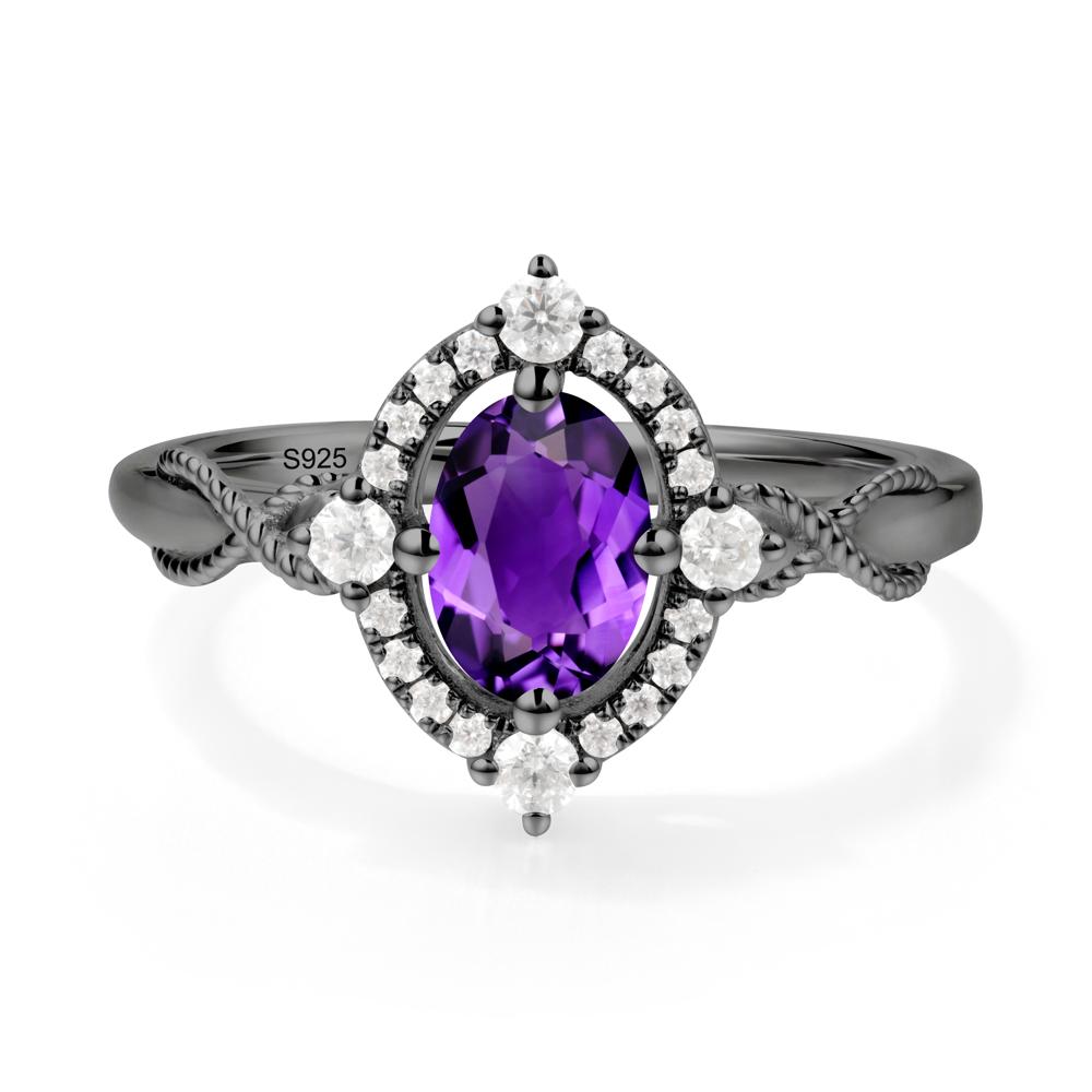 Oval Amethyst Halo Twist Ring - LUO Jewelry #metal_black finish sterling silver