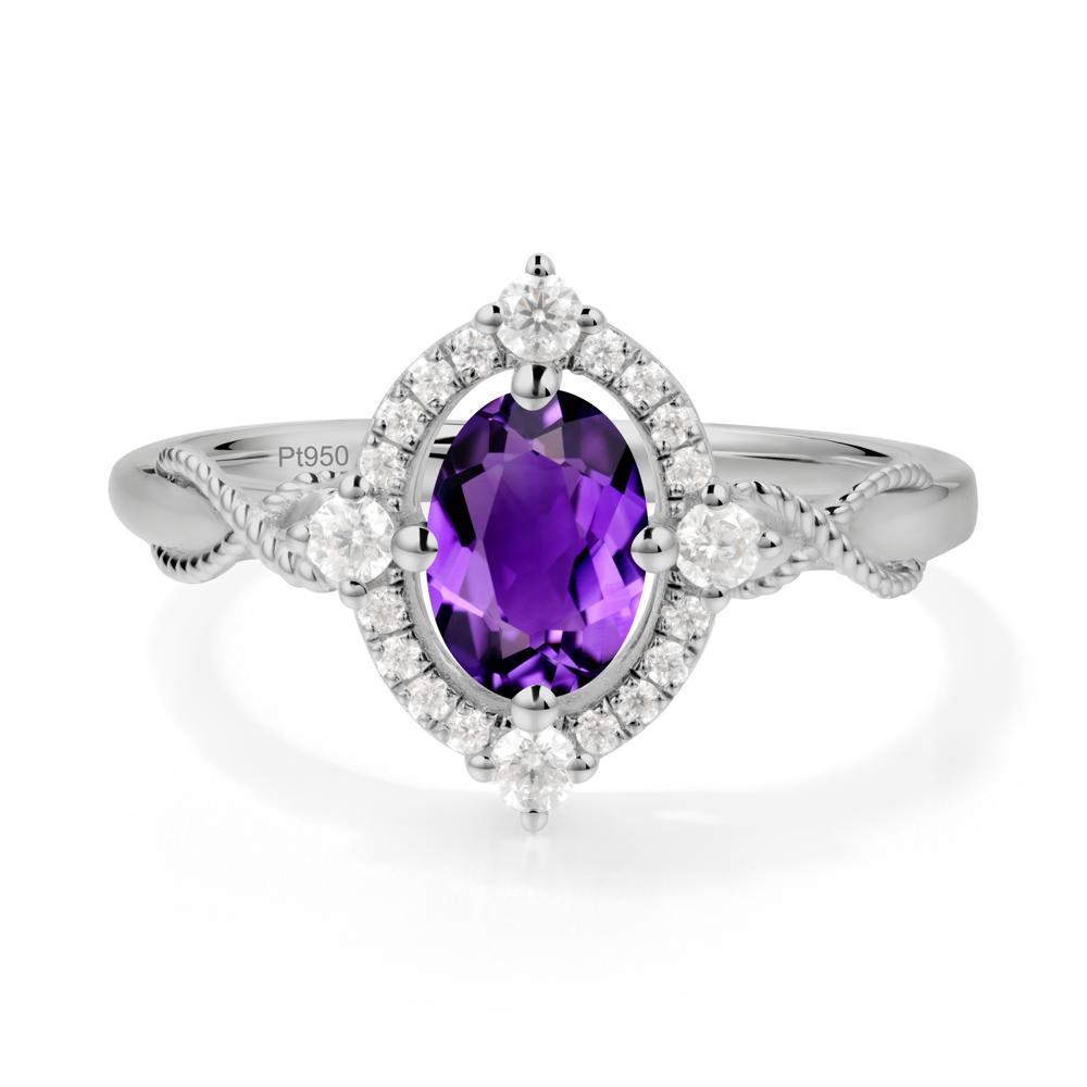 Oval Amethyst Halo Twist Ring - LUO Jewelry #metal_platinum