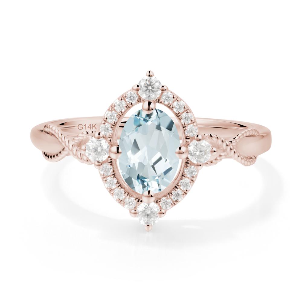 Vintage Oval Aquamarine Halo Ring - LUO Jewelry #metal_14k rose gold