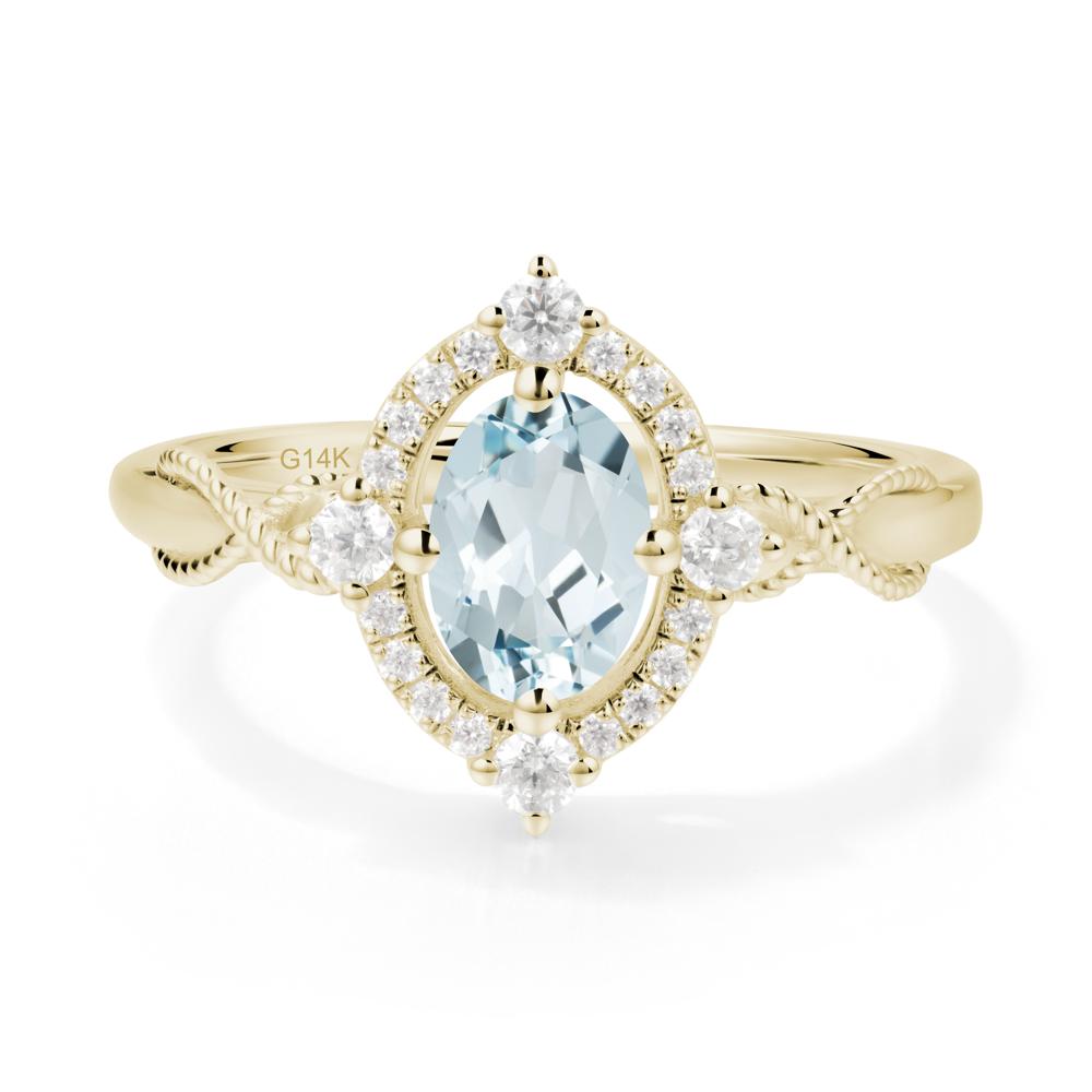 Vintage Oval Aquamarine Halo Ring - LUO Jewelry #metal_14k yellow gold