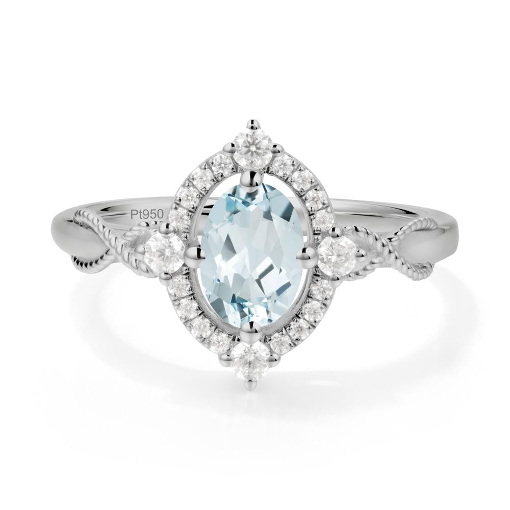 Vintage Oval Aquamarine Halo Ring - LUO Jewelry #metal_platinum