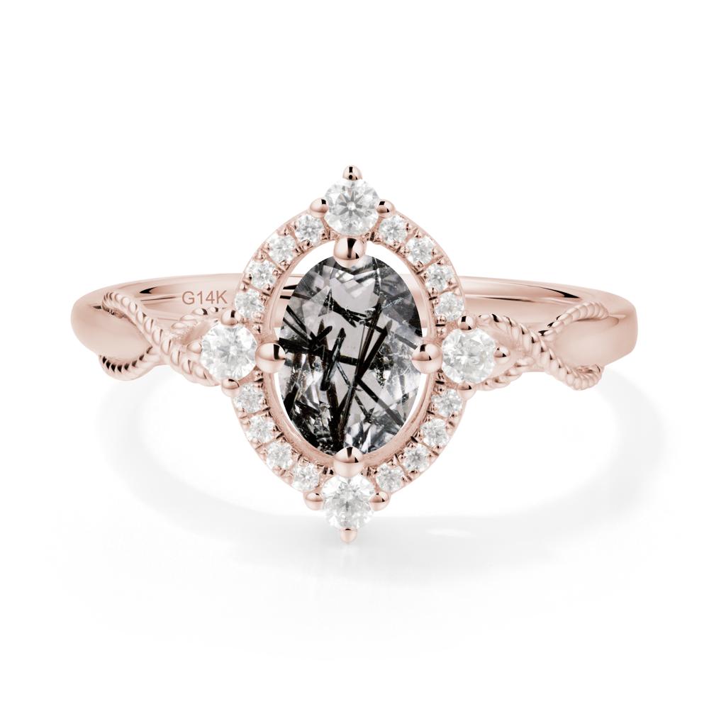 Twisted Band Black Rutilated Quartz Halo Ring - LUO Jewelry #metal_14k rose gold