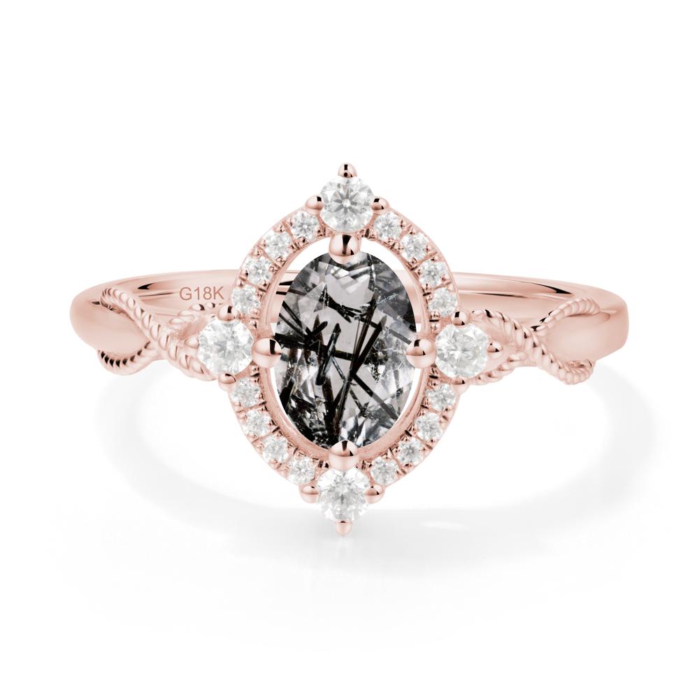 Twisted Band Black Rutilated Quartz Halo Ring - LUO Jewelry #metal_18k rose gold