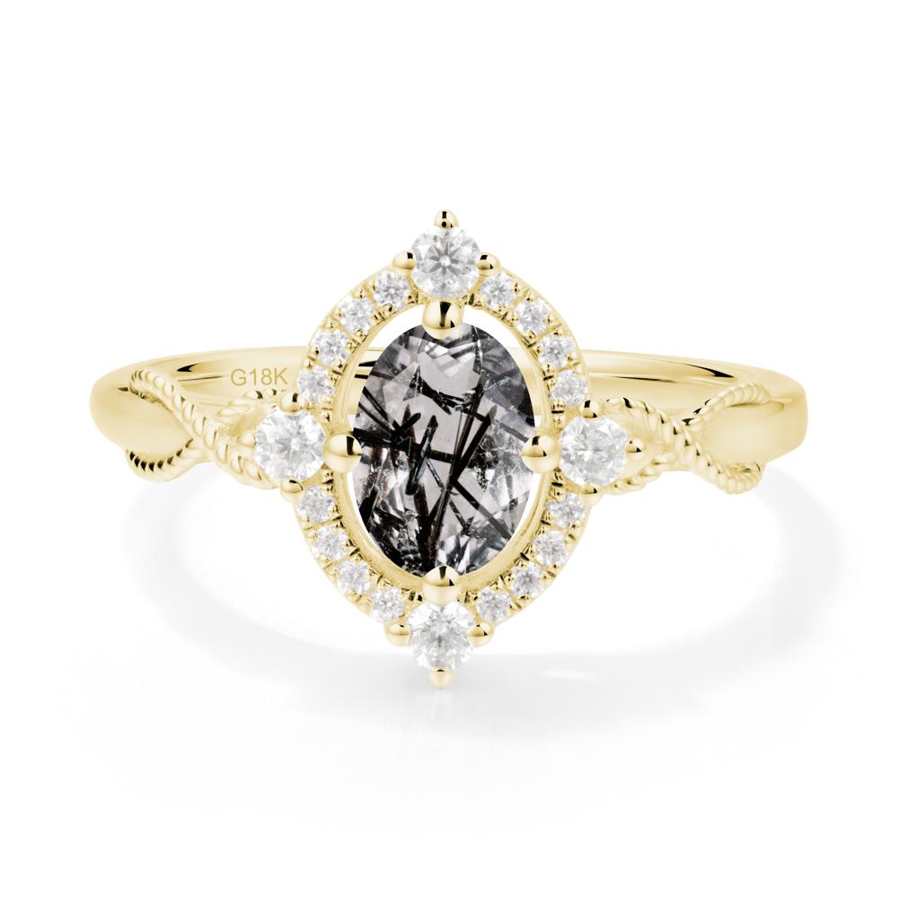 Twisted Band Black Rutilated Quartz Halo Ring - LUO Jewelry #metal_18k yellow gold