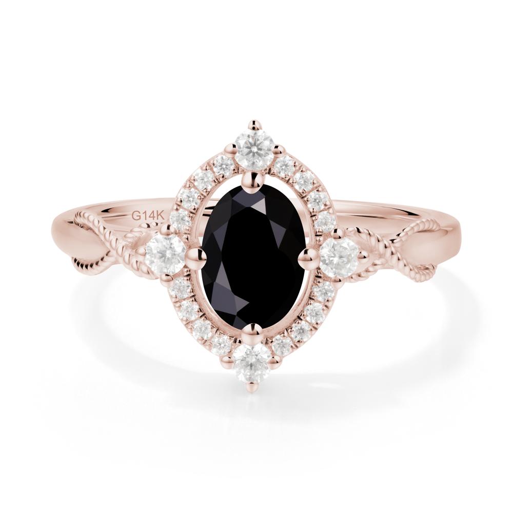 Oval Black Spinel Halo Twist Ring - LUO Jewelry #metal_14k rose gold