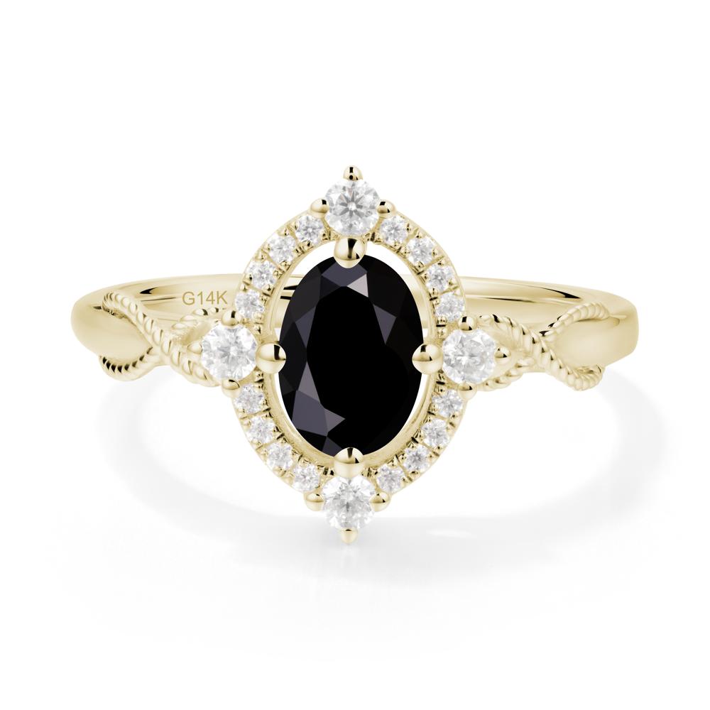 Oval Black Spinel Halo Twist Ring - LUO Jewelry #metal_14k yellow gold