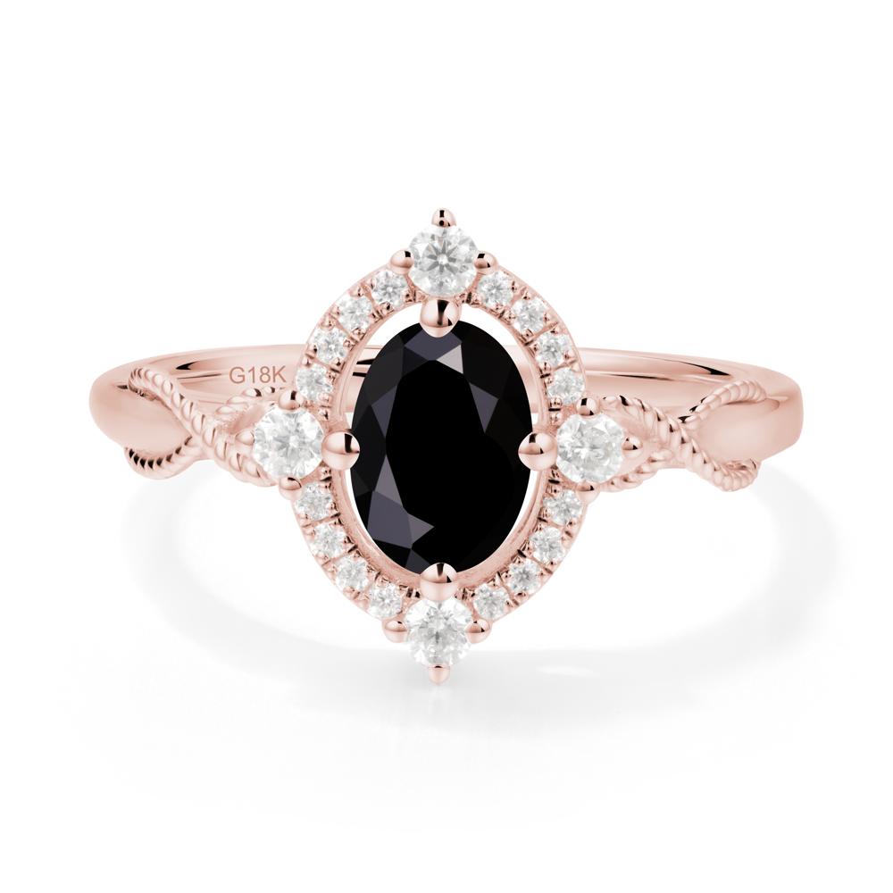 Oval Black Spinel Halo Twist Ring - LUO Jewelry #metal_18k rose gold