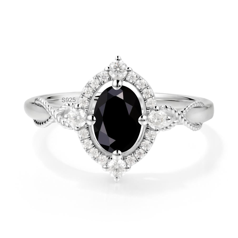 Oval Black Spinel Halo Twist Ring - LUO Jewelry #metal_sterling silver