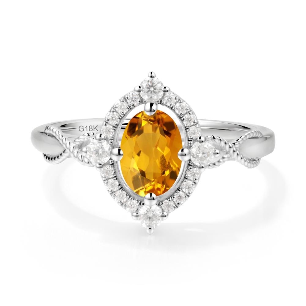 Vintage Oval Citrine Halo Ring - LUO Jewelry #metal_18k white gold