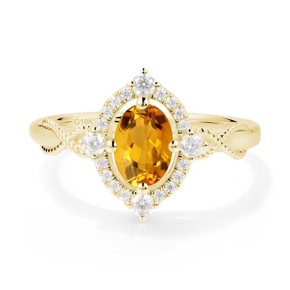 Vintage Oval Citrine Halo Ring - LUO Jewelry #metal_18k yellow gold