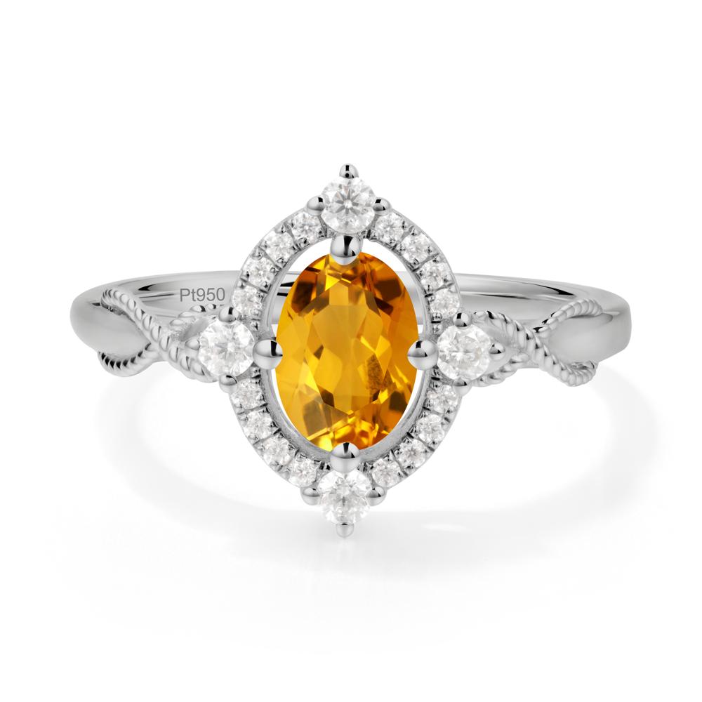 Vintage Oval Citrine Halo Ring - LUO Jewelry #metal_platinum