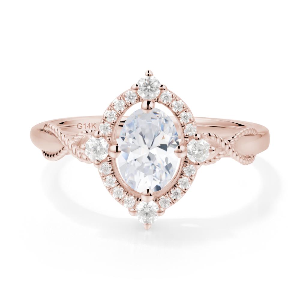 Twisted Band Cubic Zirconia Halo Ring - LUO Jewelry #metal_14k rose gold