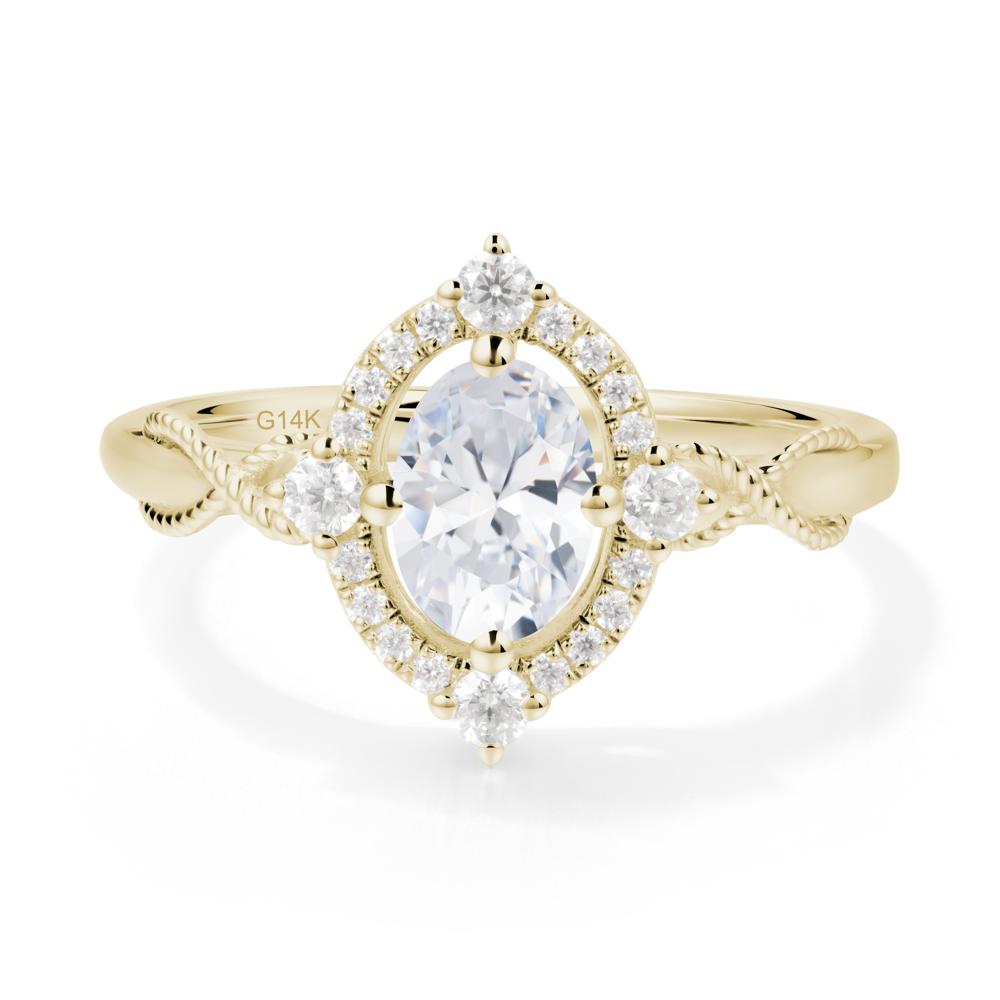 Twisted Band Cubic Zirconia Halo Ring - LUO Jewelry #metal_14k yellow gold