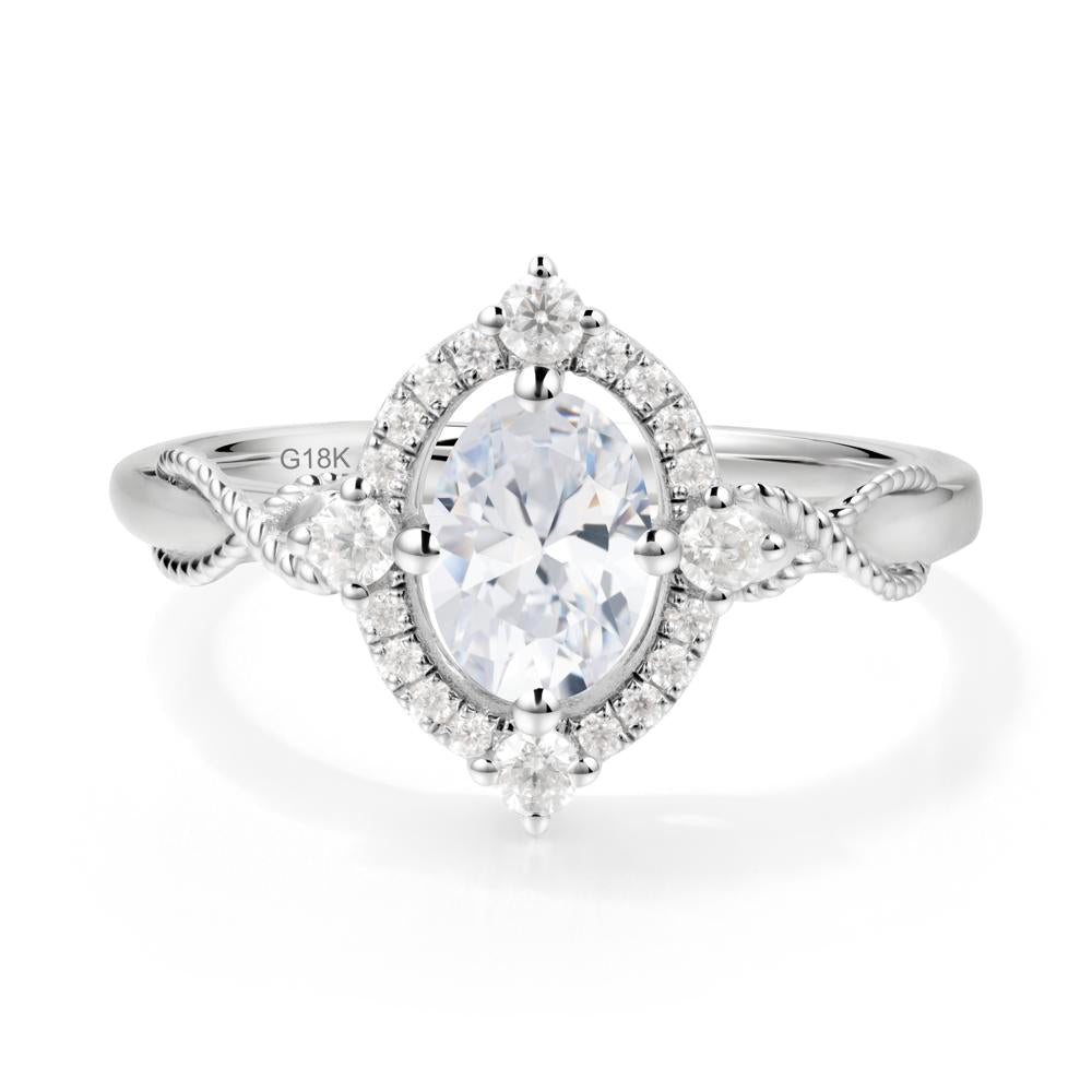 Twisted Band Cubic Zirconia Halo Ring - LUO Jewelry #metal_18k white gold