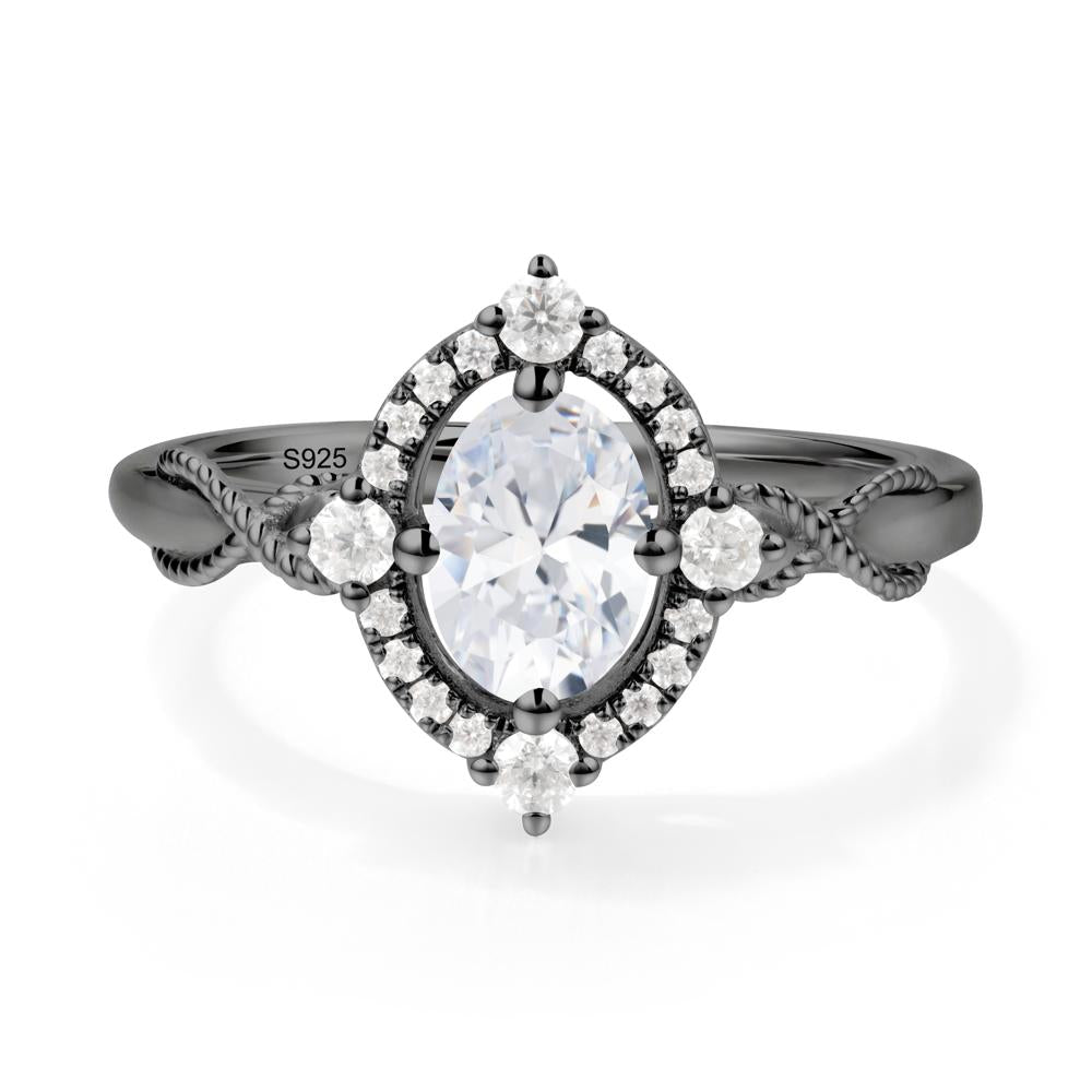 Twisted Band Cubic Zirconia Halo Ring - LUO Jewelry #metal_black finish sterling silver