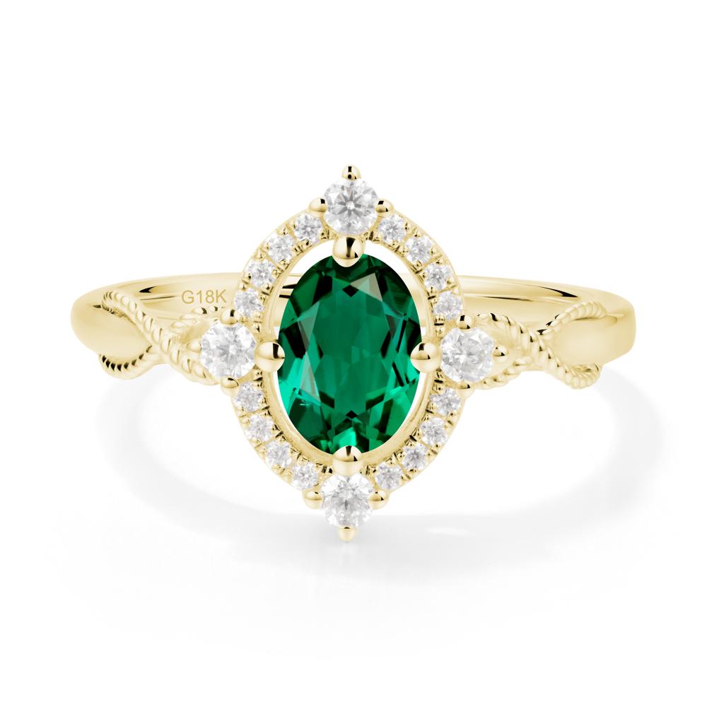 Oval Emerald Halo Twist Ring - LUO Jewelry #metal_18k yellow gold