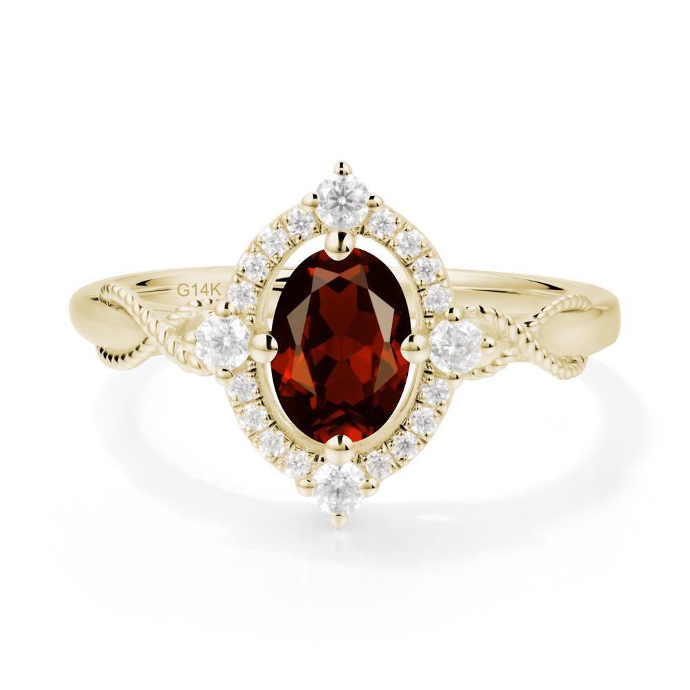 Vintage Oval Garnet Halo Ring - LUO Jewelry #metal_14k yellow gold