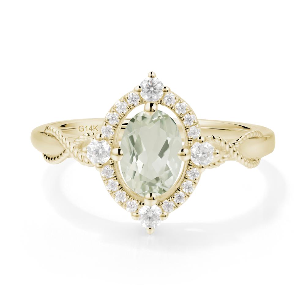 Twisted Band Green Amethyst Halo Ring - LUO Jewelry #metal_14k yellow gold