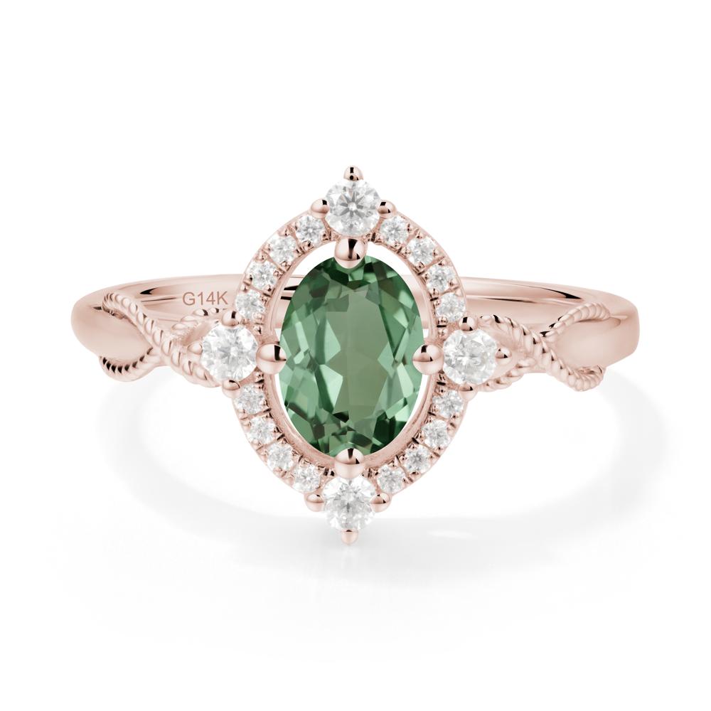 Twisted Band Green Sapphire Halo Ring - LUO Jewelry #metal_14k rose gold