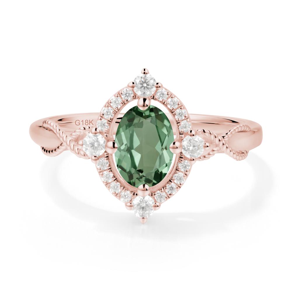 Twisted Band Green Sapphire Halo Ring - LUO Jewelry #metal_18k rose gold