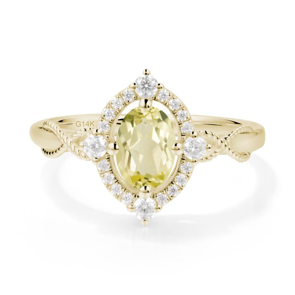 Twisted Band Lemon Quartz Halo Ring - LUO Jewelry #metal_14k yellow gold