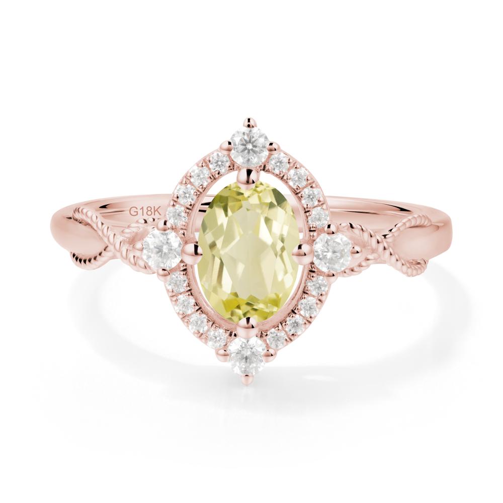 Twisted Band Lemon Quartz Halo Ring - LUO Jewelry #metal_18k rose gold