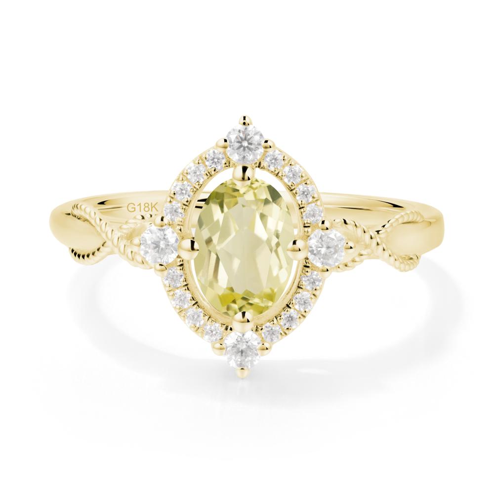 Twisted Band Lemon Quartz Halo Ring - LUO Jewelry #metal_18k yellow gold