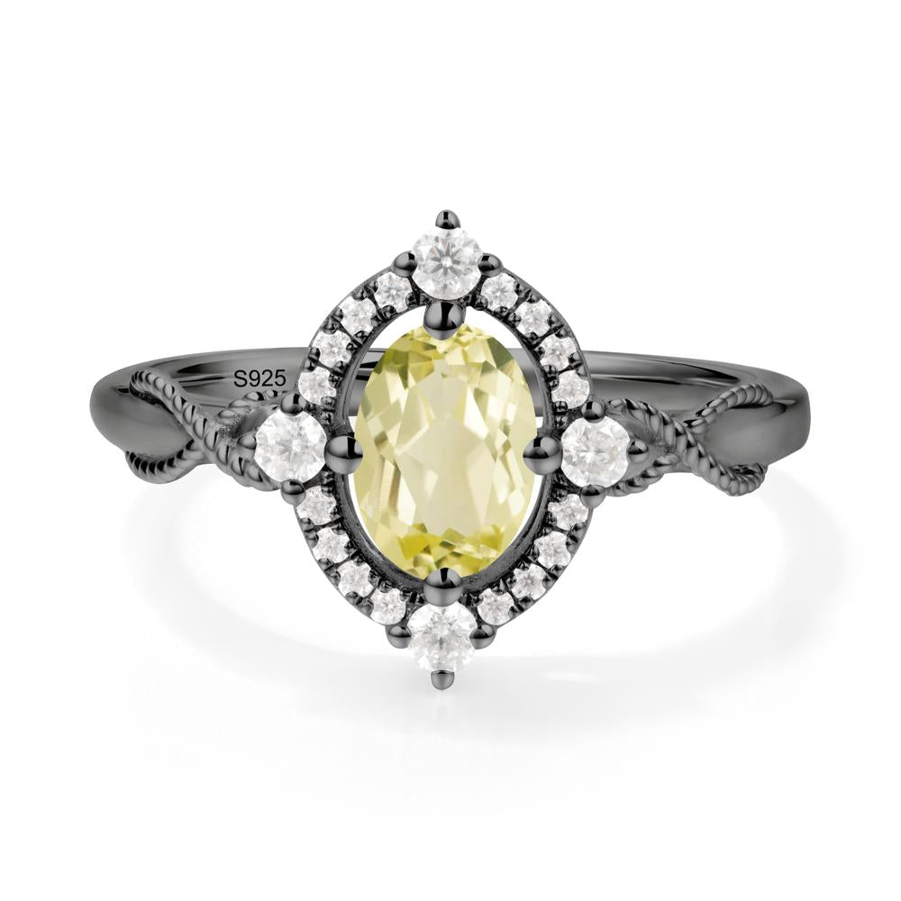 Twisted Band Lemon Quartz Halo Ring - LUO Jewelry #metal_black finish sterling silver