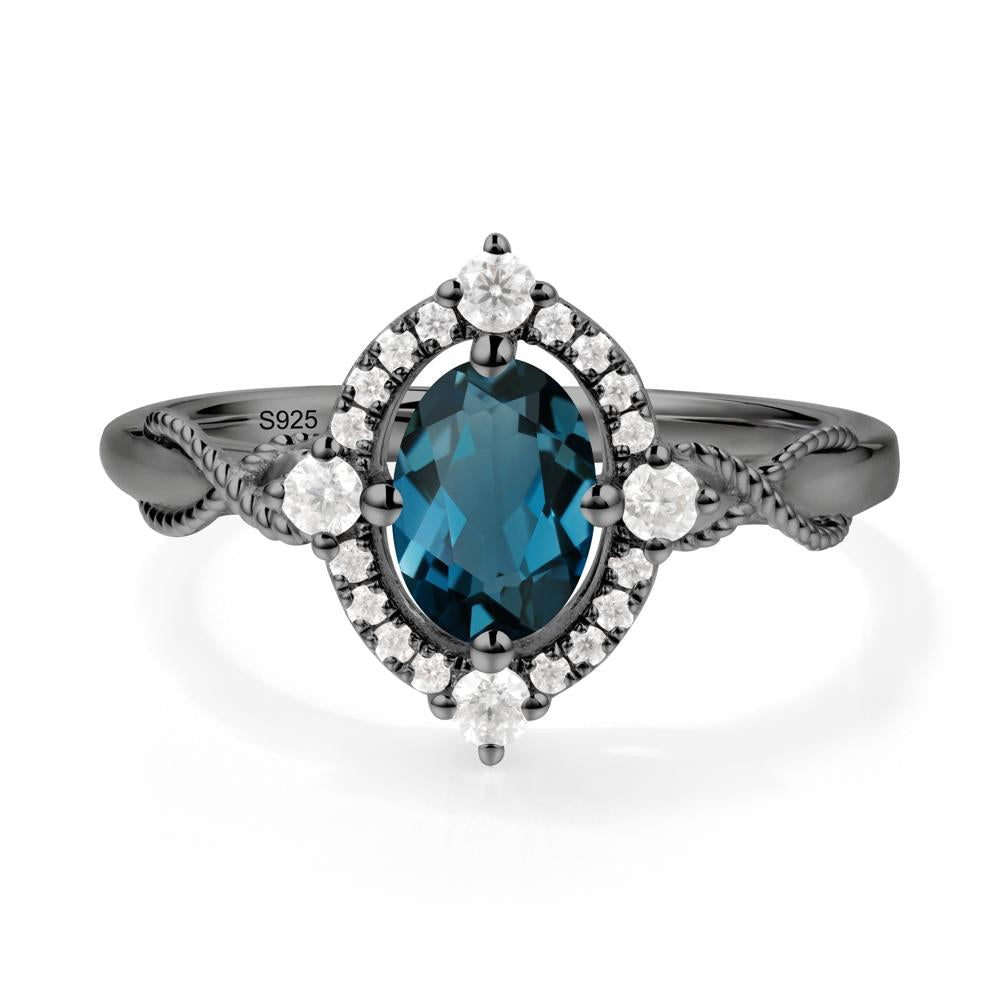 Vintage Oval London Blue Topaz Halo Ring - LUO Jewelry #metal_black finish sterling silver