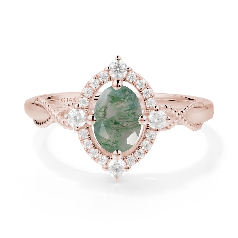 Oval Moss Agate Halo Twist Ring - LUO Jewelry #metal_14k rose gold