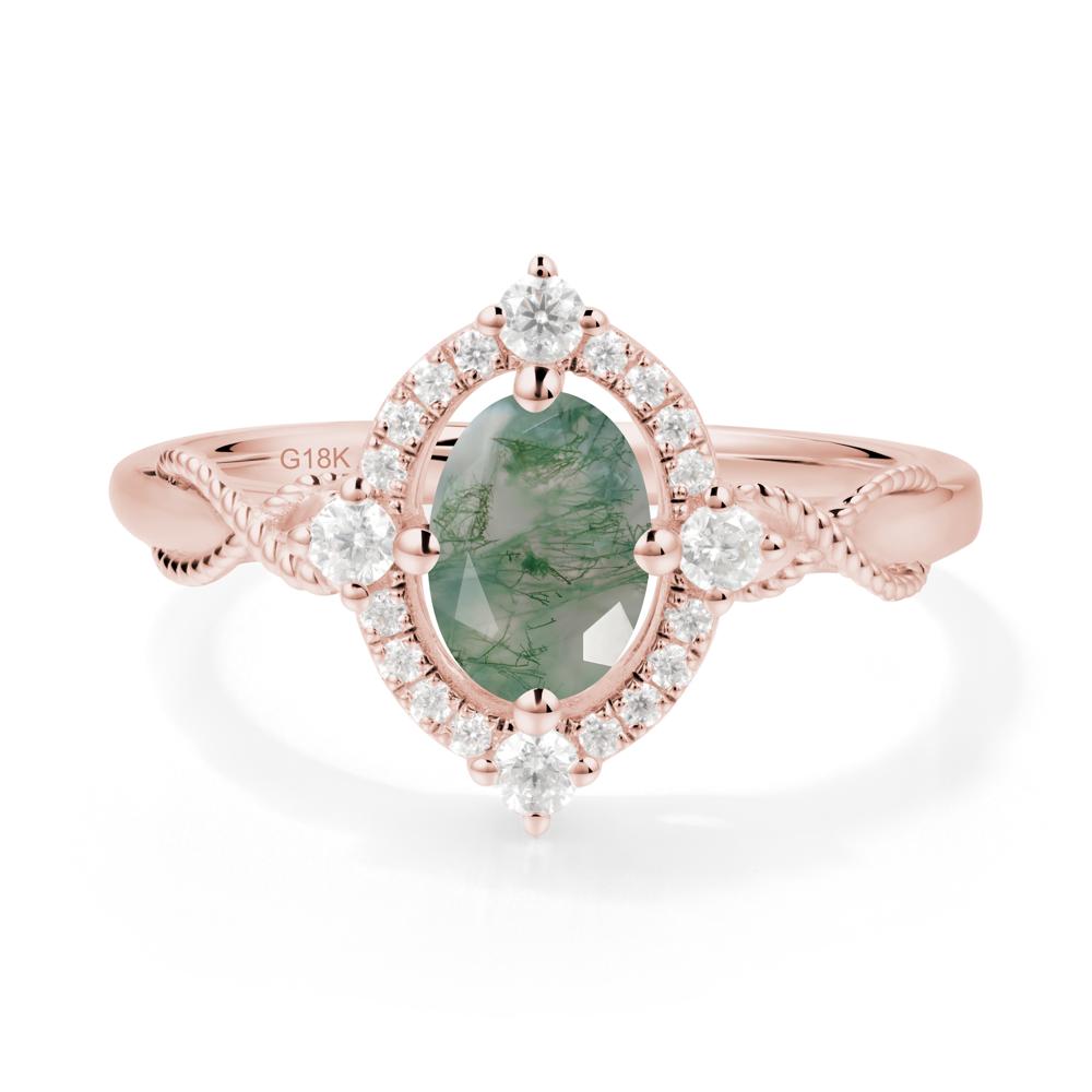 Oval Moss Agate Halo Twist Ring - LUO Jewelry #metal_18k rose gold