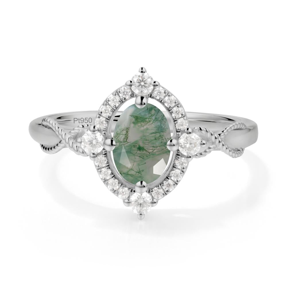 Oval Moss Agate Halo Twist Ring - LUO Jewelry #metal_platinum