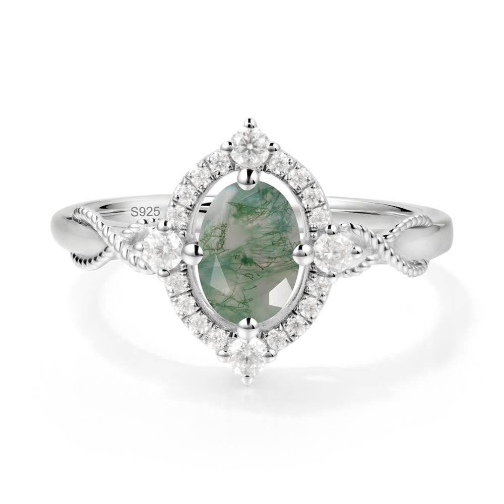 Oval Moss Agate Halo Twist Ring - LUO Jewelry #metal_sterling silver