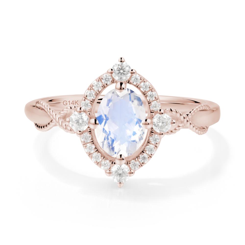 Oval Moonstone Halo Twist Ring - LUO Jewelry #metal_14k rose gold