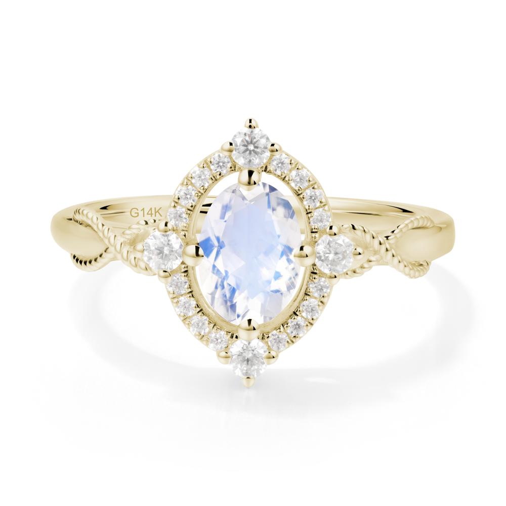 Oval Moonstone Halo Twist Ring - LUO Jewelry #metal_14k yellow gold