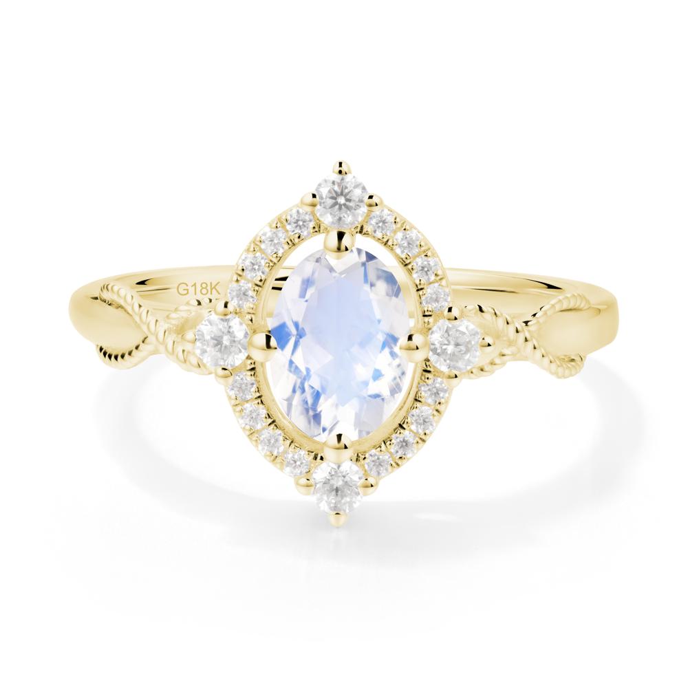 Oval Moonstone Halo Twist Ring - LUO Jewelry #metal_18k yellow gold