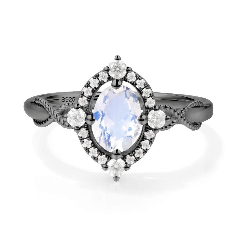 Oval Moonstone Halo Twist Ring - LUO Jewelry #metal_black finish sterling silver