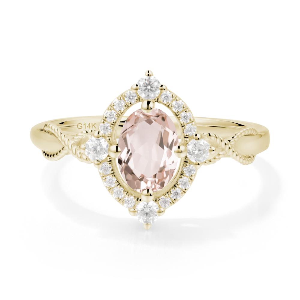 Oval Morganite Halo Twist Ring - LUO Jewelry #metal_14k yellow gold