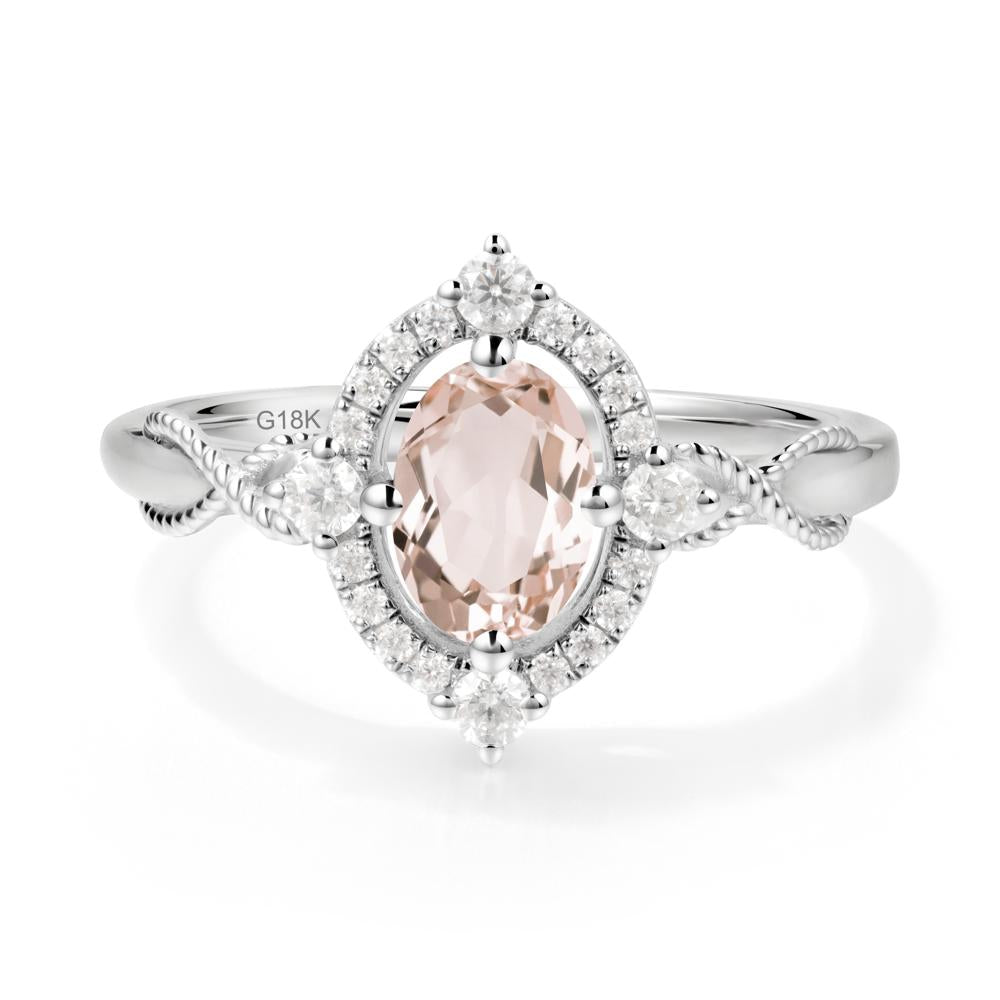 Oval Morganite Halo Twist Ring - LUO Jewelry #metal_18k white gold