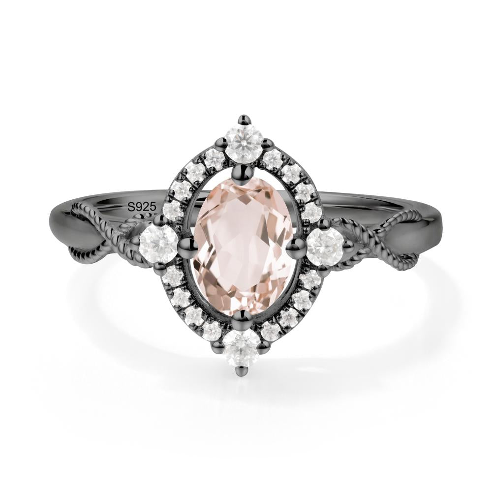 Oval Morganite Halo Twist Ring - LUO Jewelry #metal_black finish sterling silver