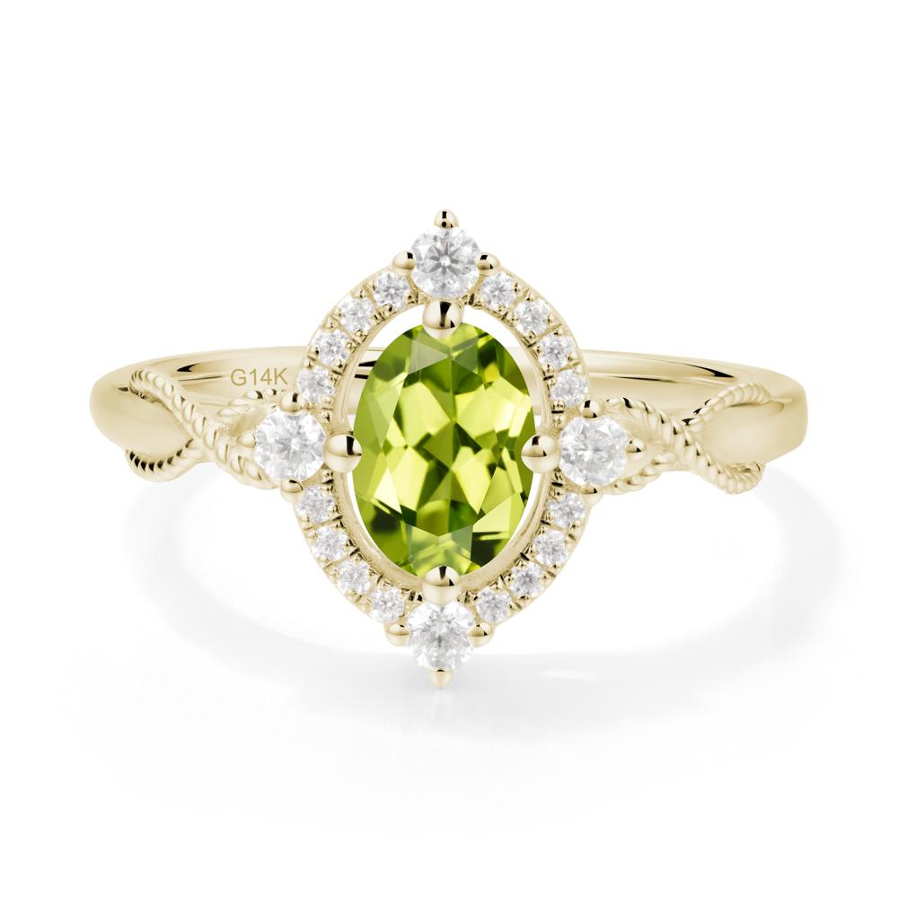 Vintage Oval Peridot Halo Ring - LUO Jewelry #metal_14k yellow gold
