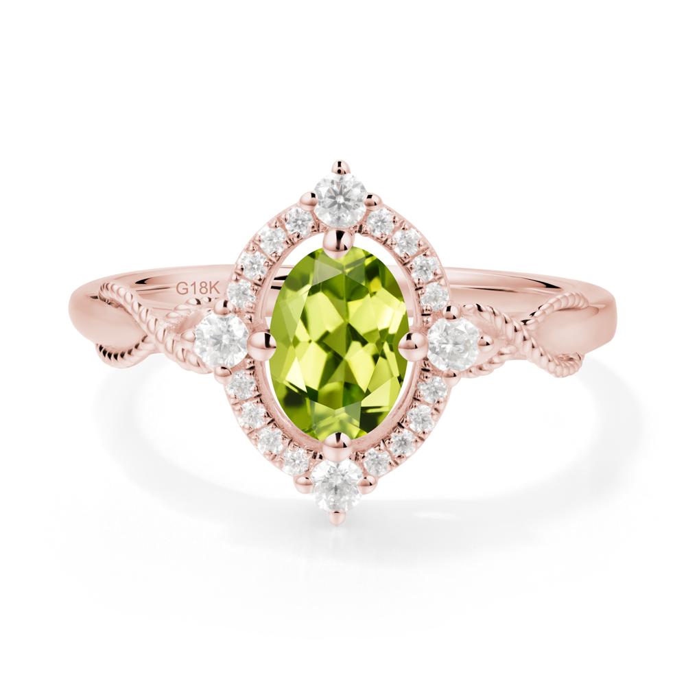 Vintage Oval Peridot Halo Ring - LUO Jewelry #metal_18k rose gold