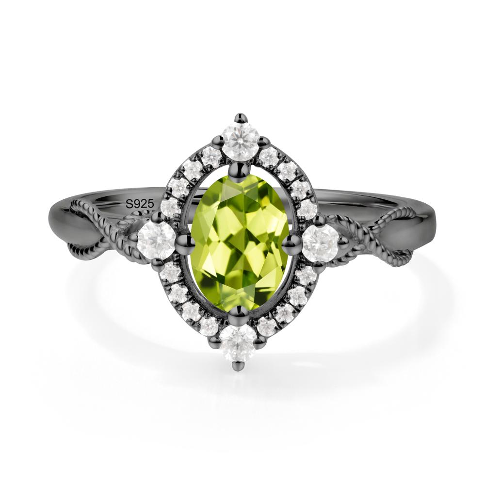 Vintage Oval Peridot Halo Ring - LUO Jewelry #metal_black finish sterling silver