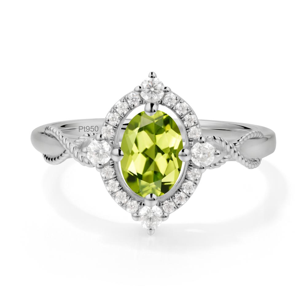 Vintage Oval Peridot Halo Ring - LUO Jewelry #metal_platinum