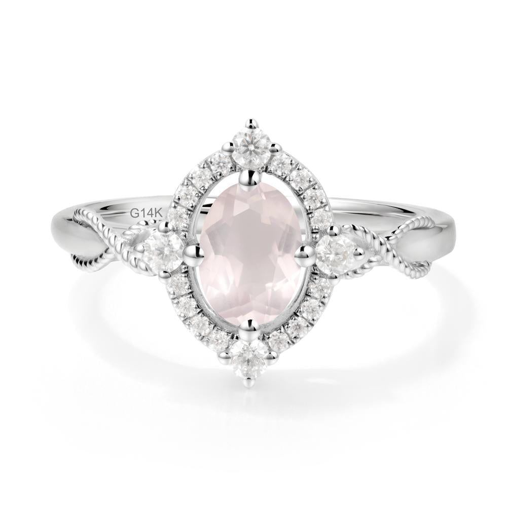 Oval Rose Quartz Halo Twist Ring - LUO Jewelry #metal_14k white gold