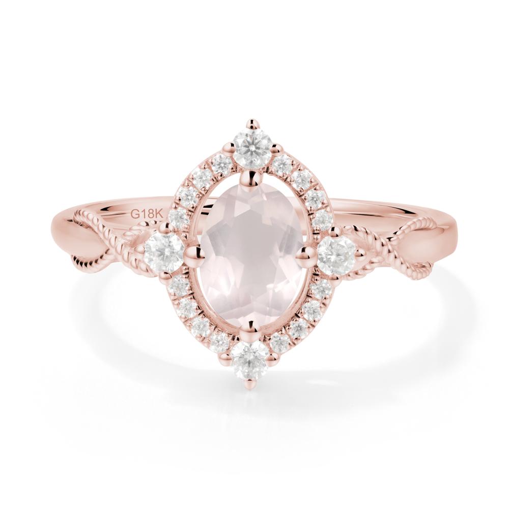 Oval Rose Quartz Halo Twist Ring - LUO Jewelry #metal_18k rose gold