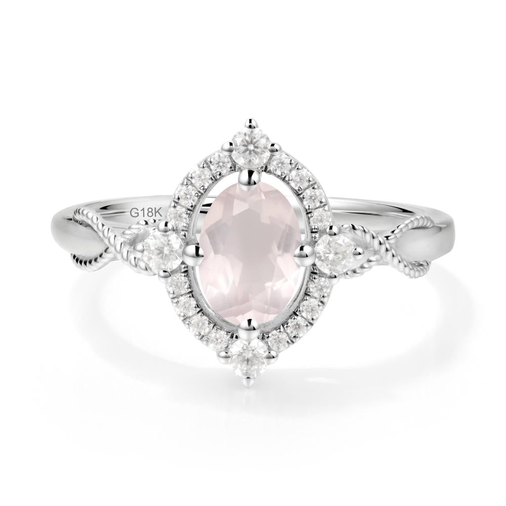 Oval Rose Quartz Halo Twist Ring - LUO Jewelry #metal_18k white gold