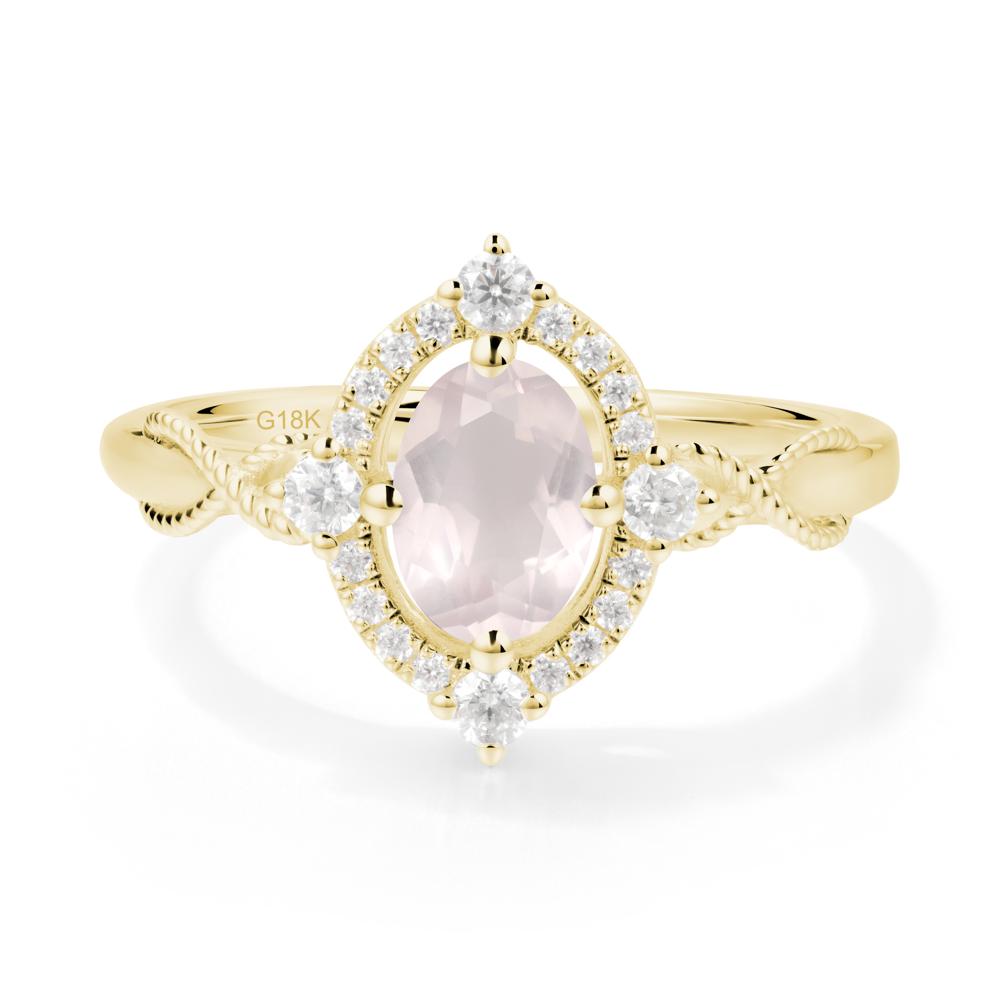 Oval Rose Quartz Halo Twist Ring - LUO Jewelry #metal_18k yellow gold