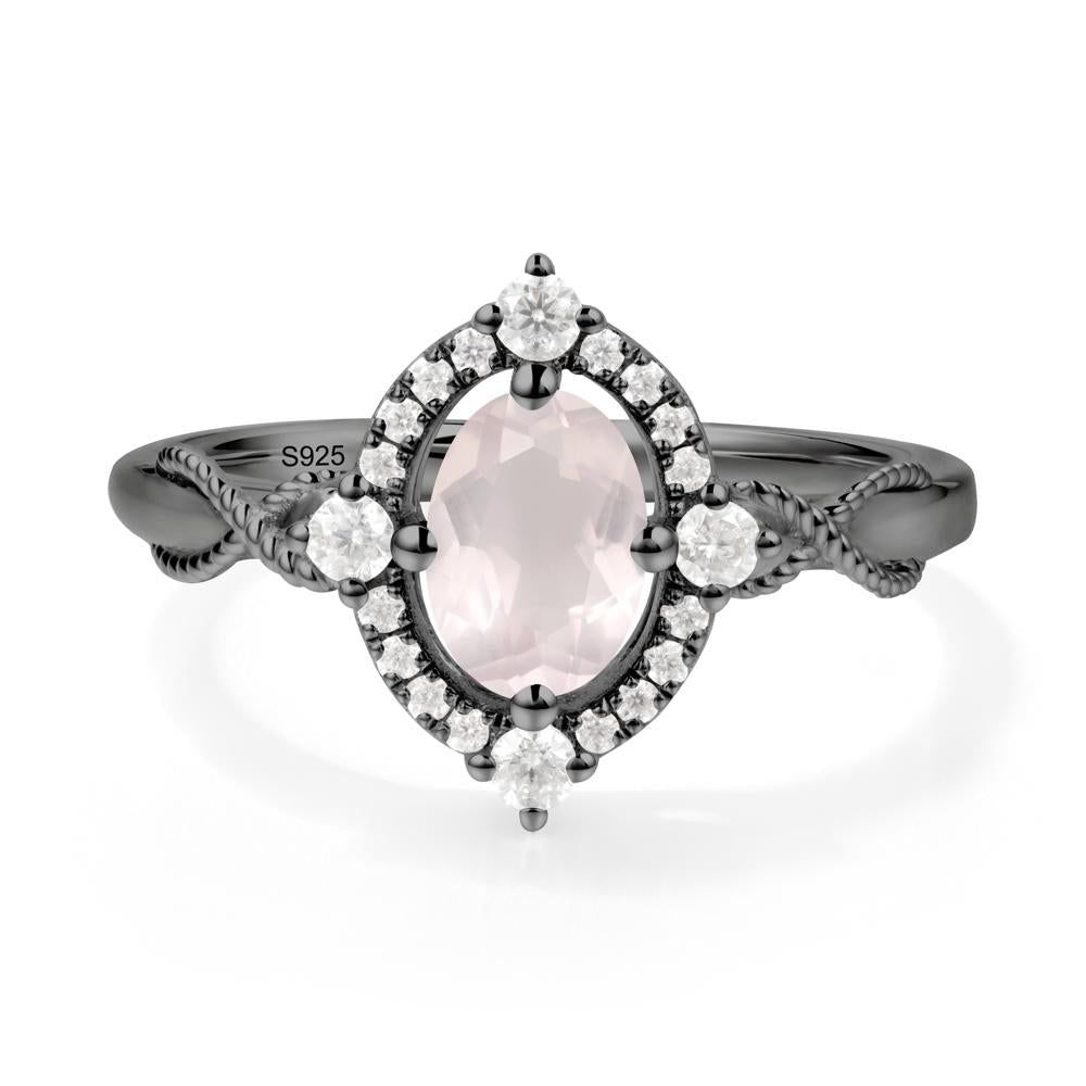 Oval Rose Quartz Halo Twist Ring - LUO Jewelry #metal_black finish sterling silver