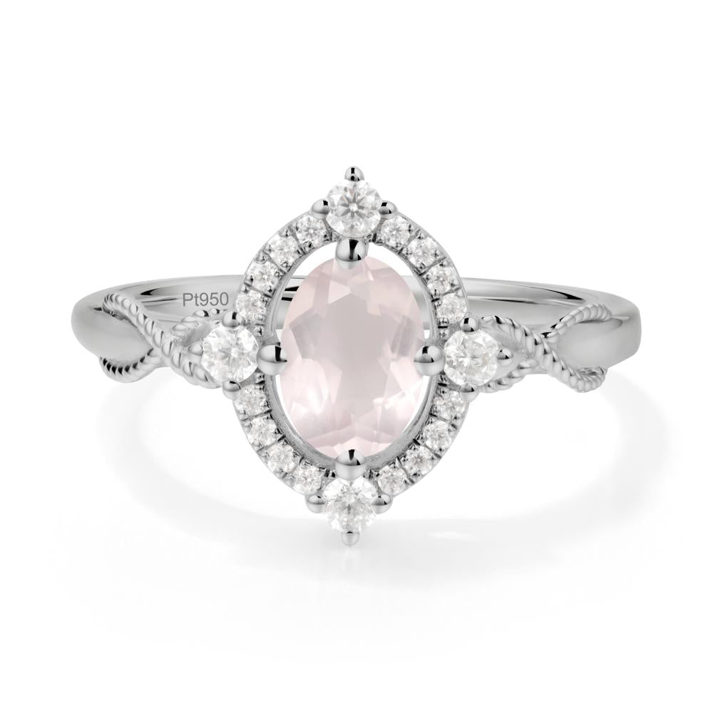 Oval Rose Quartz Halo Twist Ring - LUO Jewelry #metal_platinum
